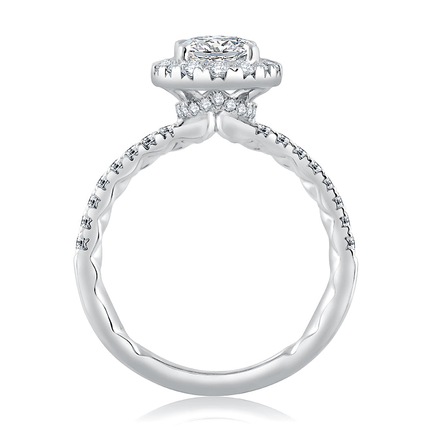 Oval Halo Engagement Ring with Belted Gallery Detail