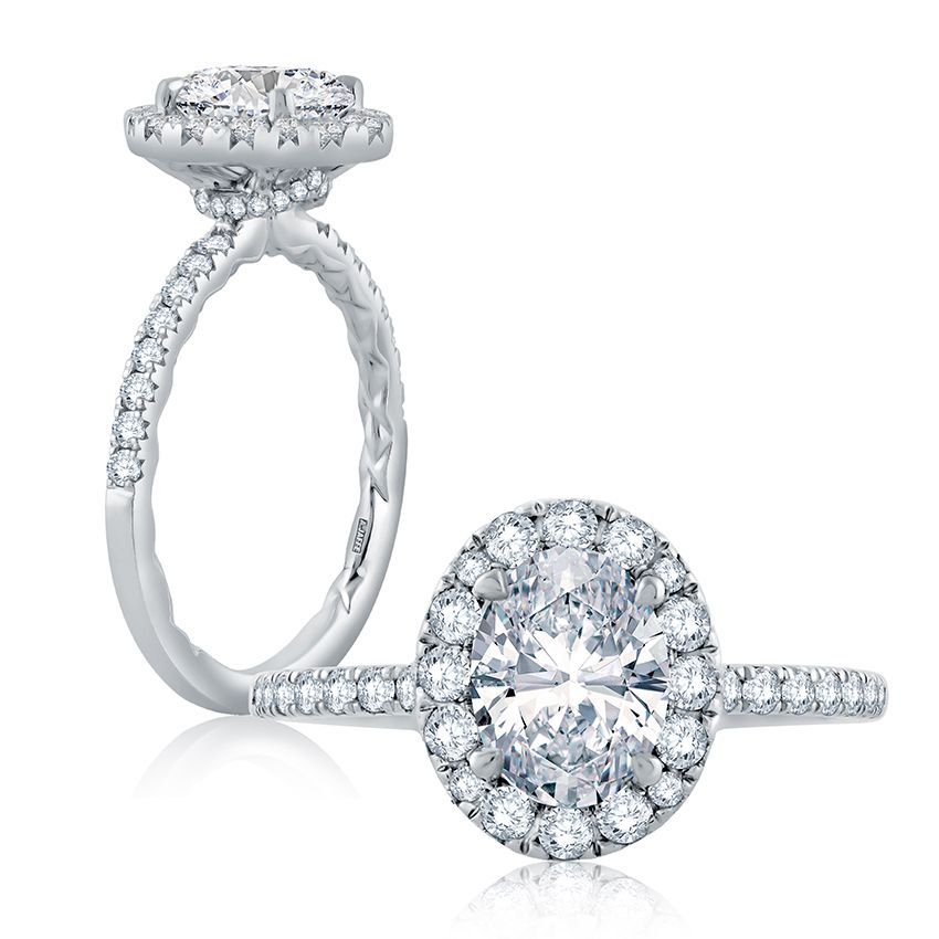Oval Halo Engagement Ring with Belted Gallery Detail