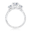 Three Stone Trellis Diamond Engagement Ring with Pave Diamond Band