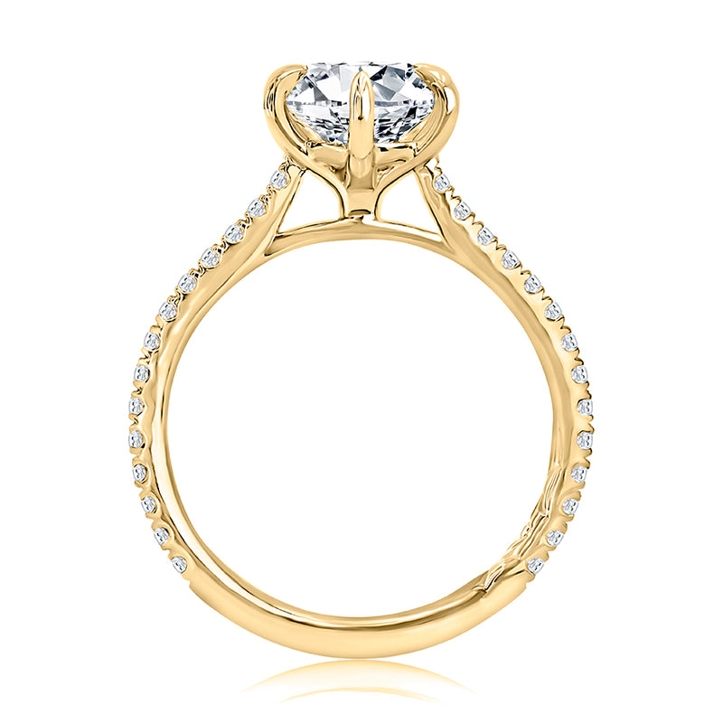 Six Prong Round Center Diamond Engagement Ring with Diamond Band