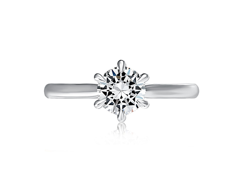 Six Prong Round Center Solitaire Diamond Engagement Ring