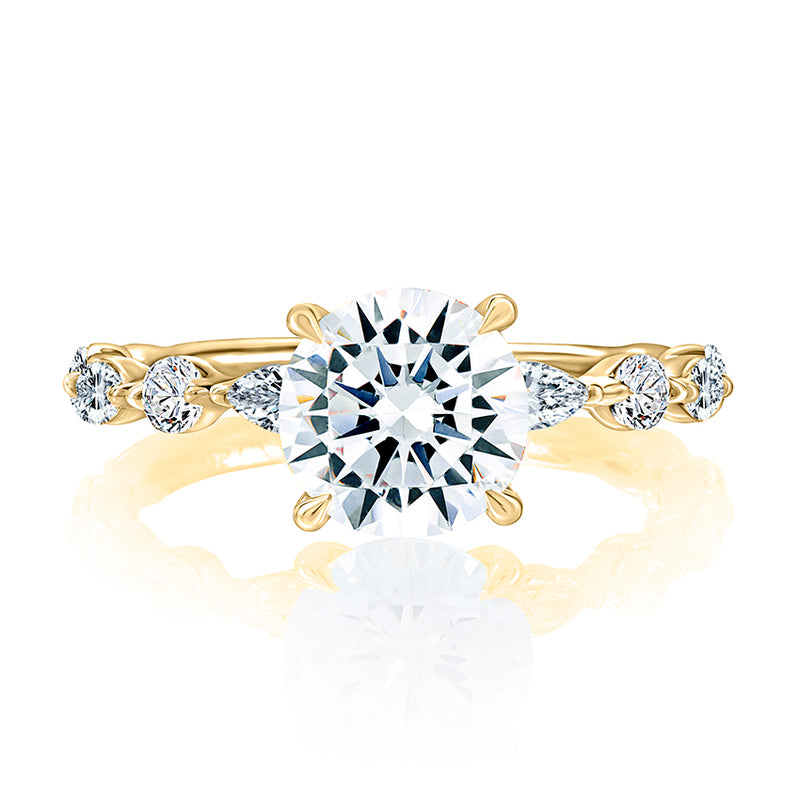 Classic Round Center Stone Diamond Engagement Ring with Alternating Shape Stones Band