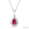 Pear Shaped Ruby & Baguette Diamond Pendant - Everett Jewelry