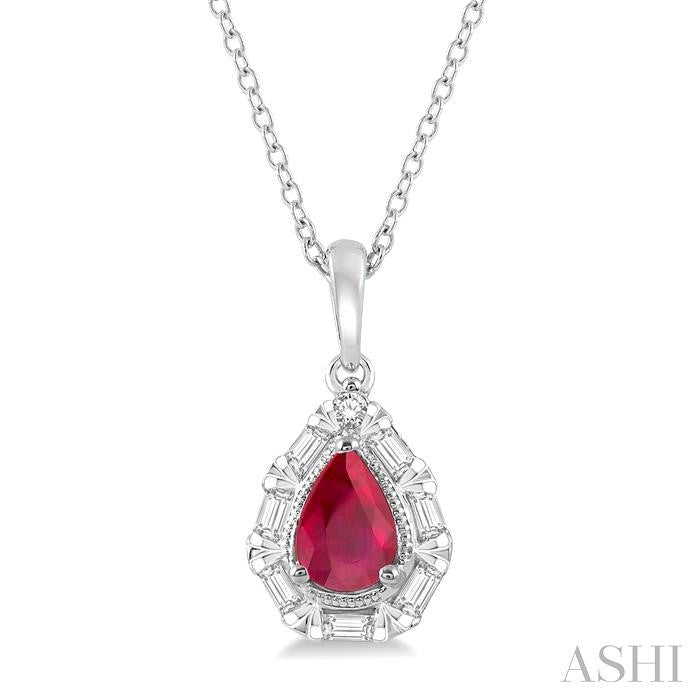 Pear Shaped Ruby & Baguette Diamond Pendant - Everett Jewelry