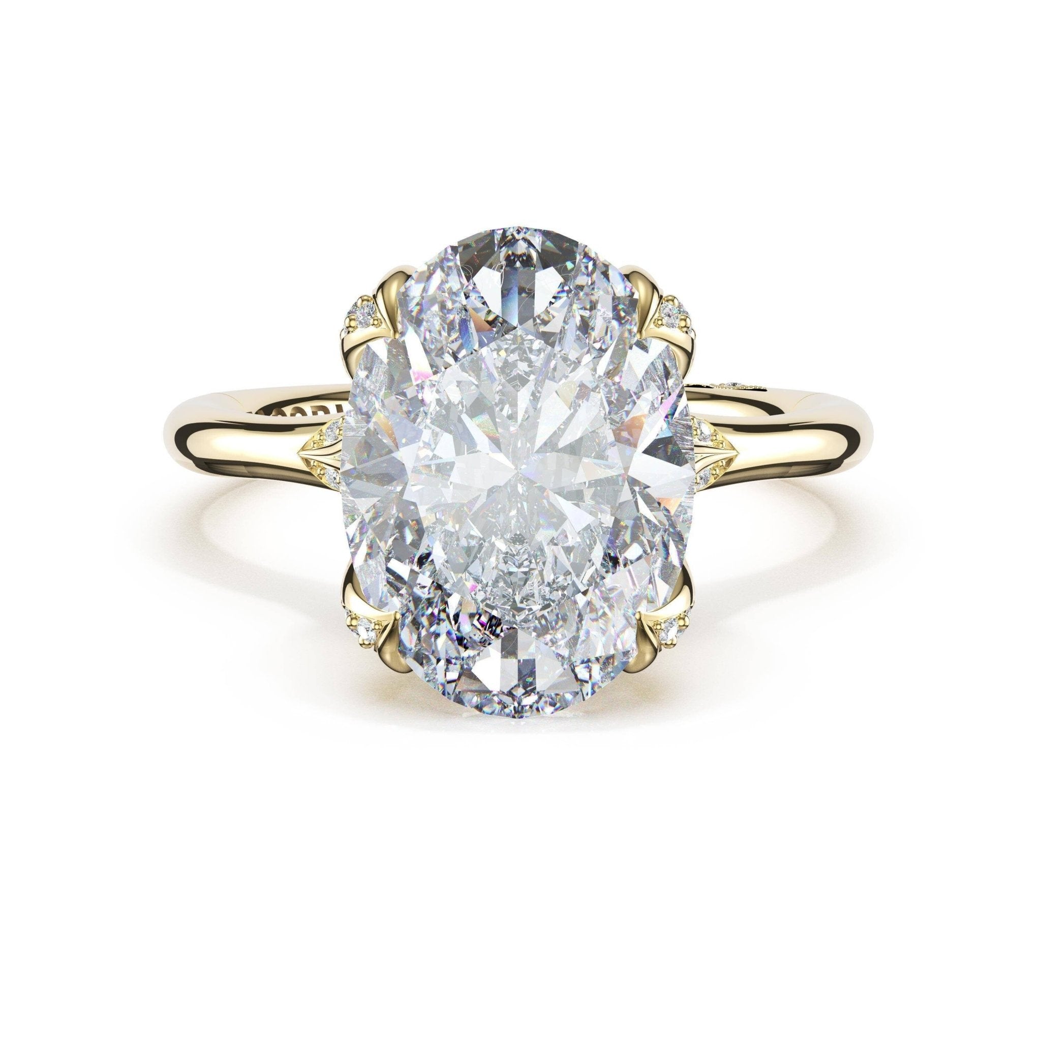Sculpted Crescent | Oval Petal - Crown Pavé Accent Solitaire - Everett Jewelry
