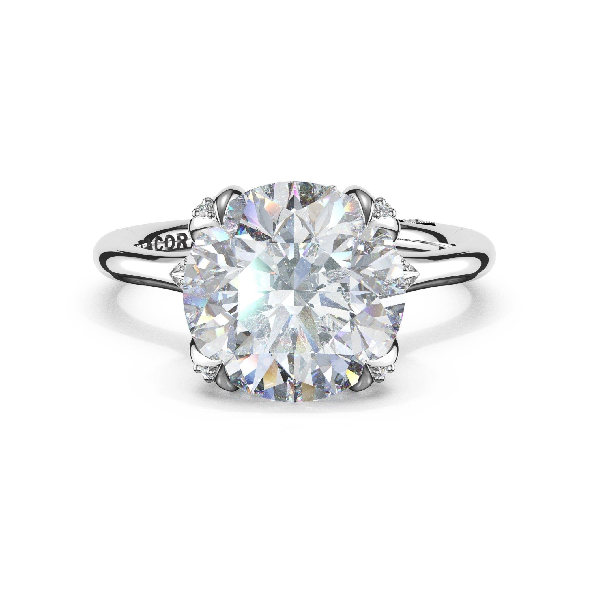Sculpted Crescent | Round Petal - Crown Pavé Accent Solitaire - Everett Jewelry
