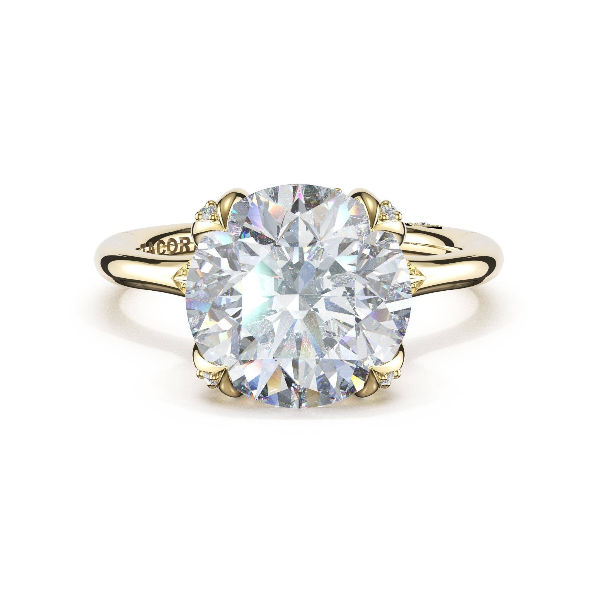 Sculpted Crescent | Round Petal - Crown Pavé Accent Solitaire - Everett Jewelry