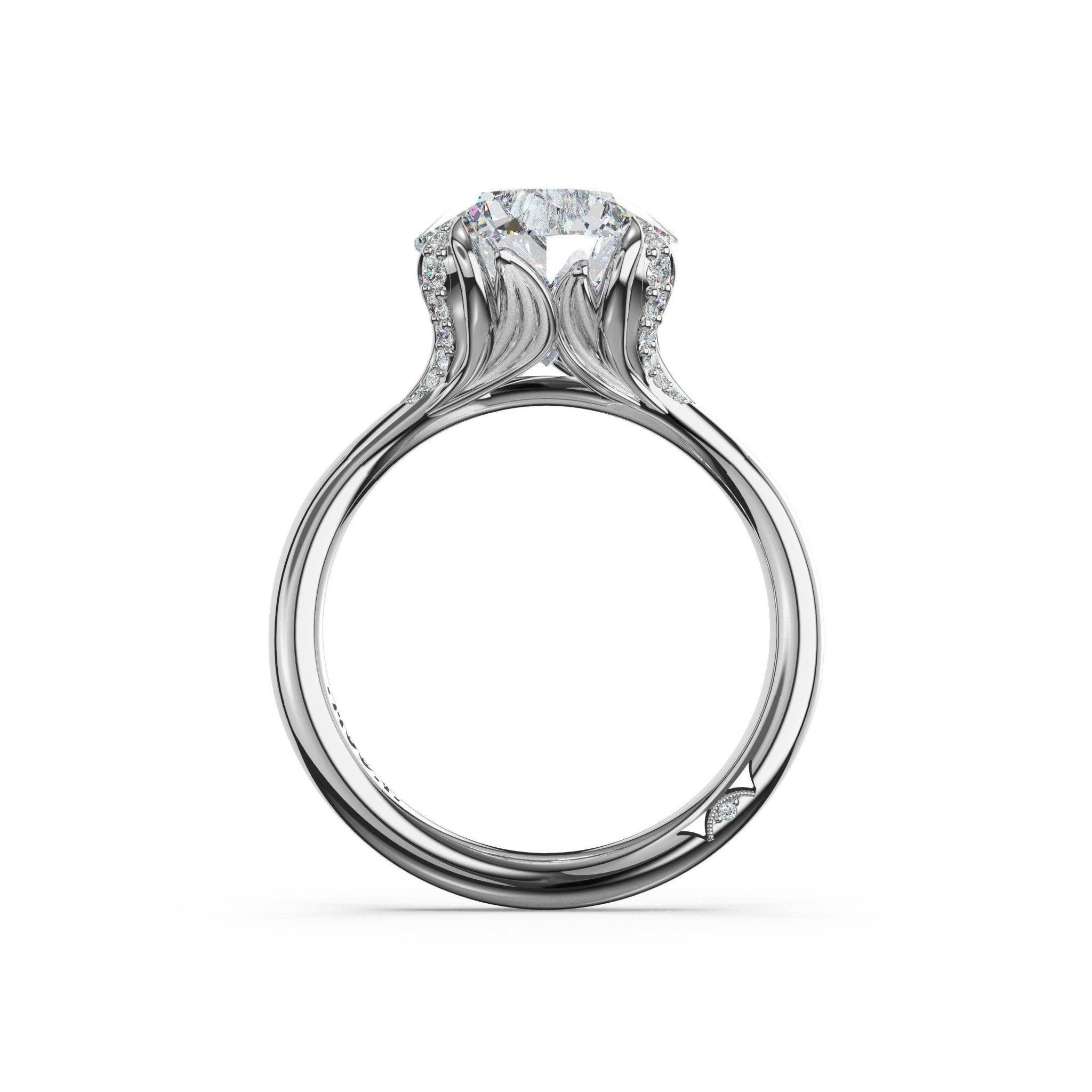Sculpted Crescent | Round Petal - Crown Pavé Accent Solitaire - Everett Jewelry