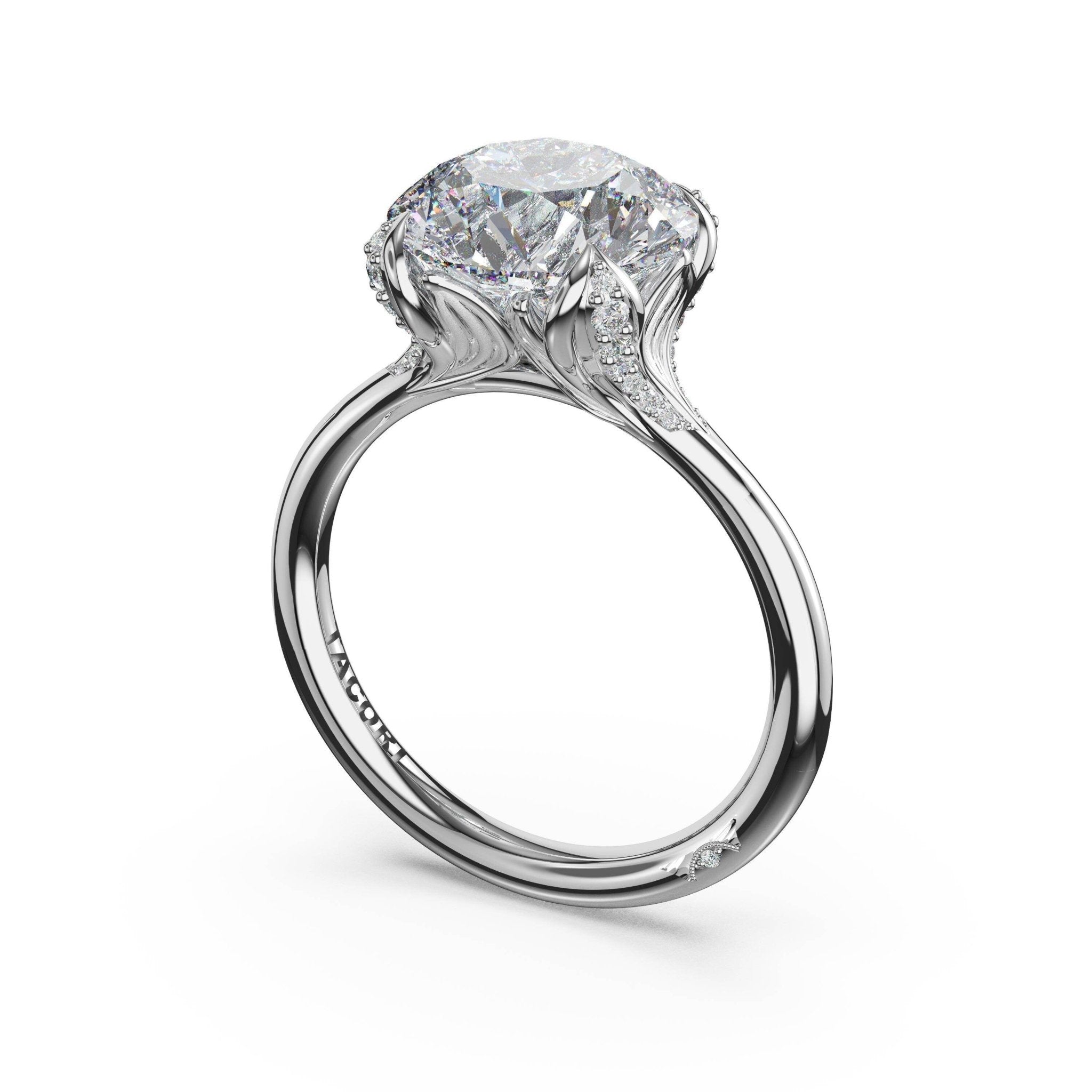 Sculpted Crescent | Round Petal - Crown Pavé Accent Solitaire - Everett Jewelry