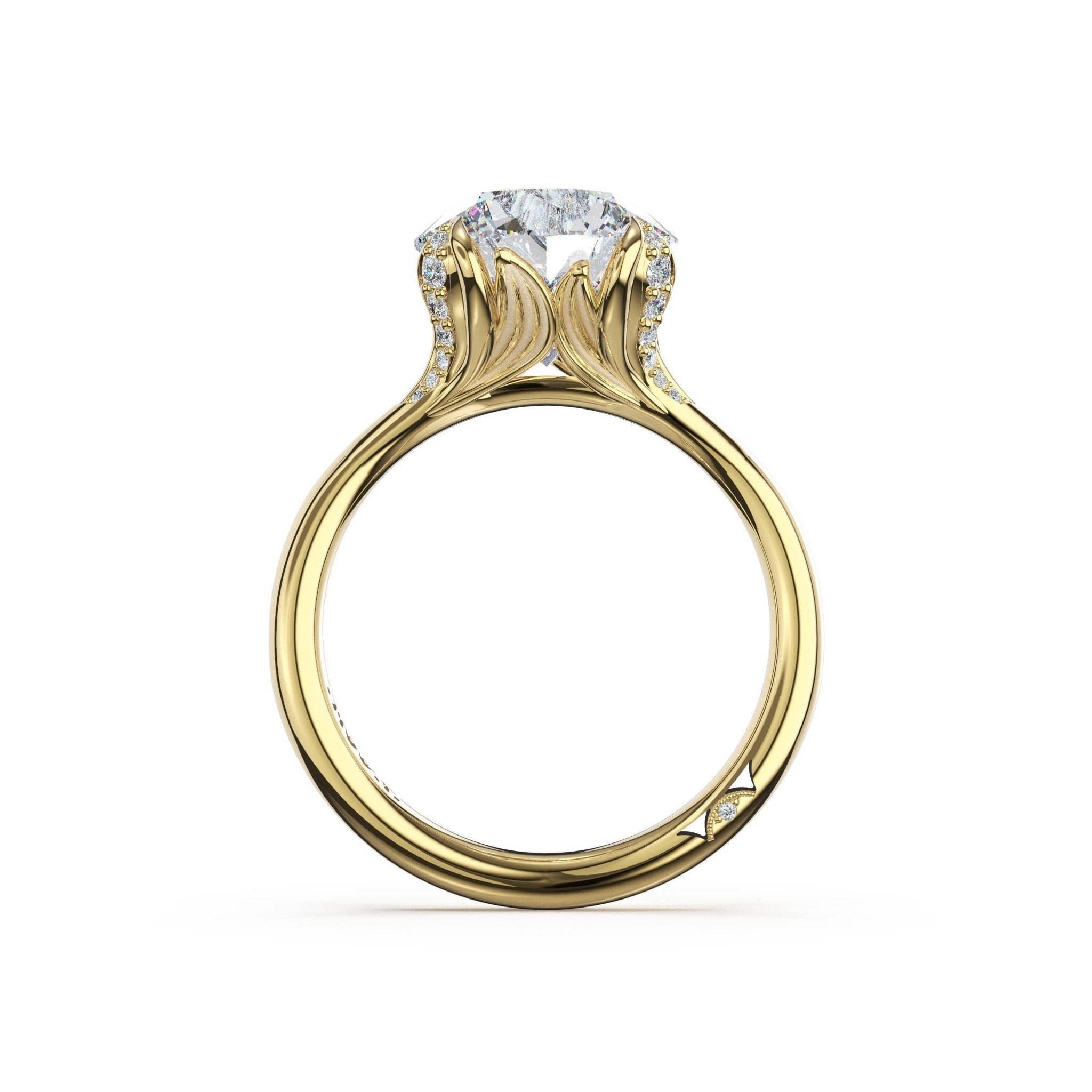 Sculpted Crescent | Round Petal - Crown Pavé Accent Solitaire - Everett Jewelry