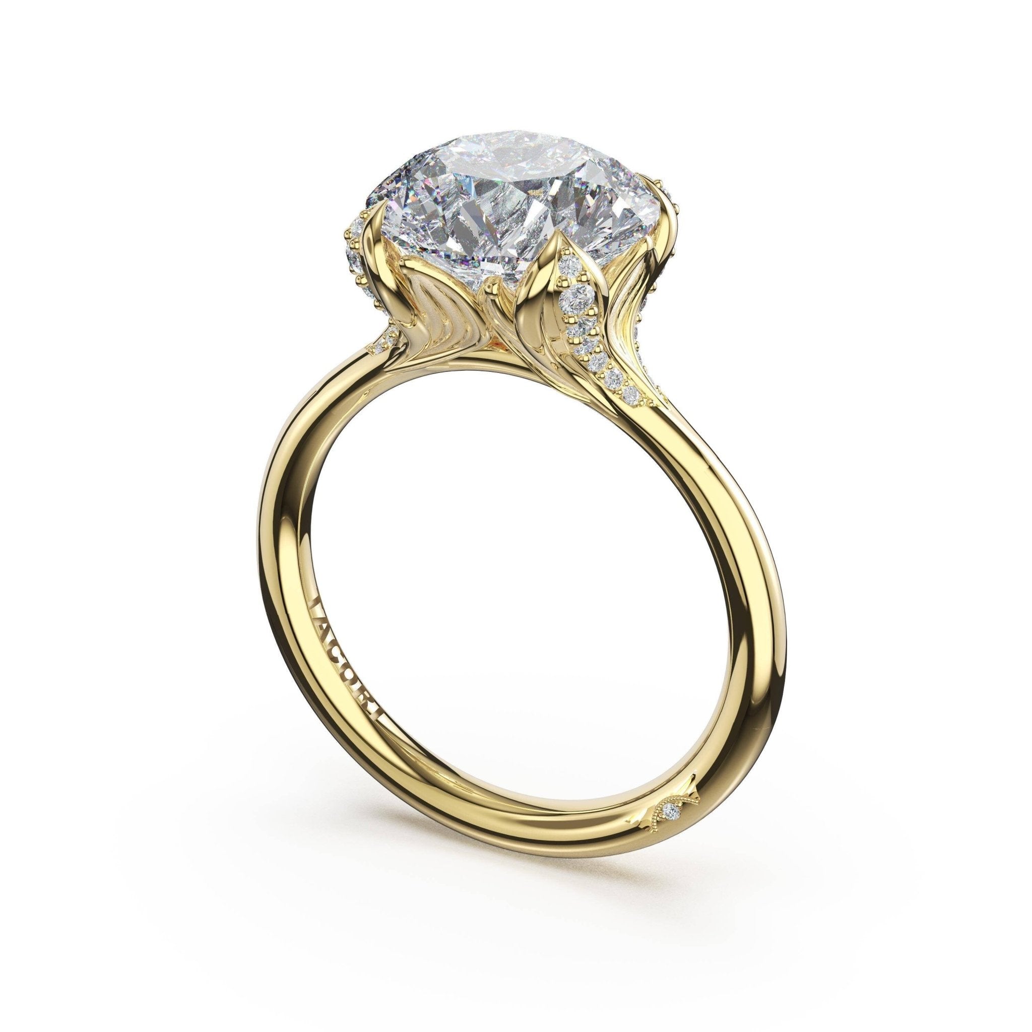 Sculpted Crescent | Round Petal - Crown Pavé Accent Solitaire - Everett Jewelry