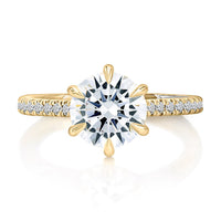 Six Prong Round Center Diamond Engagement Ring with Diamond Band - Everett Jewelry