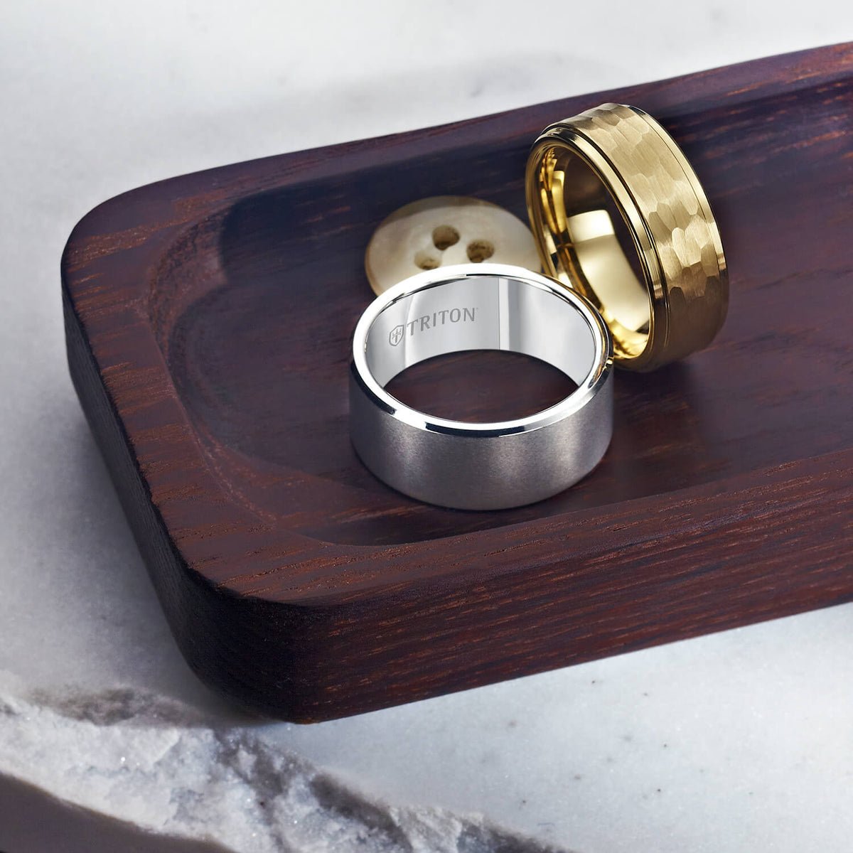 Triton 8MM Tungsten Carbide Ring with Hammered Center - Everett Jewelry