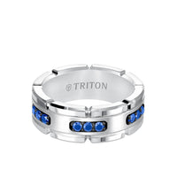 Triton Tungsten Carbide Ring With Stone Satin Center - Everett Jewelry