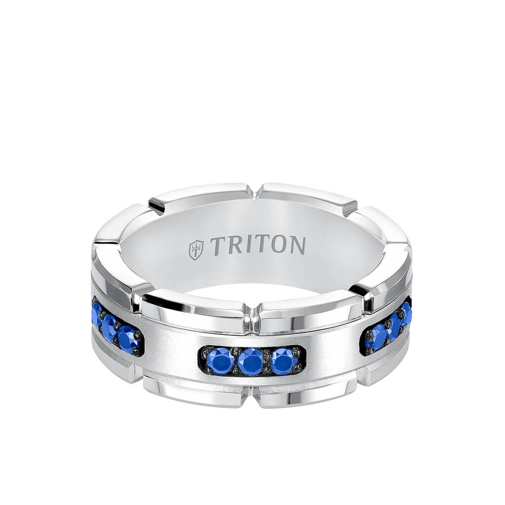 Triton Tungsten Carbide Ring With Stone Satin Center - Everett Jewelry