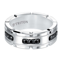 Triton Tungsten Carbide Ring With Stone Satin Center - Everett Jewelry