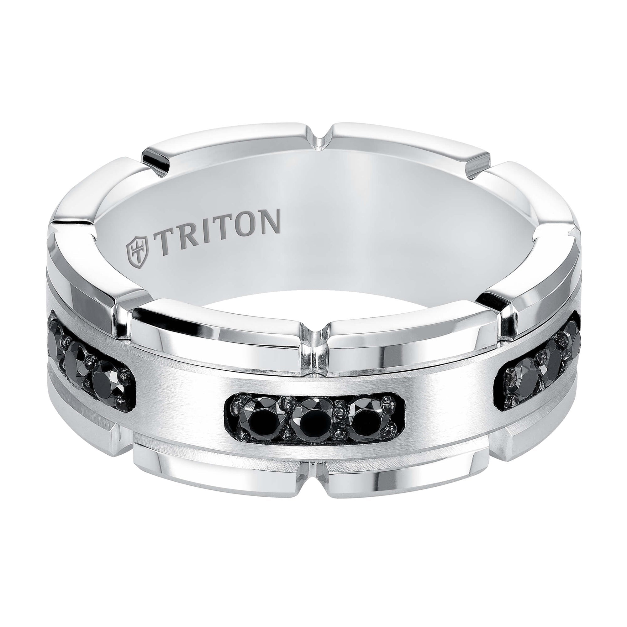 Triton Tungsten Carbide Ring With Stone Satin Center - Everett Jewelry
