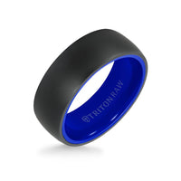 Triton Tungsten Raw Black DLC Ring With Blue Ceramic - Everett Jewelry