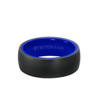 Triton Tungsten Raw Black DLC Ring With Blue Ceramic - Everett Jewelry