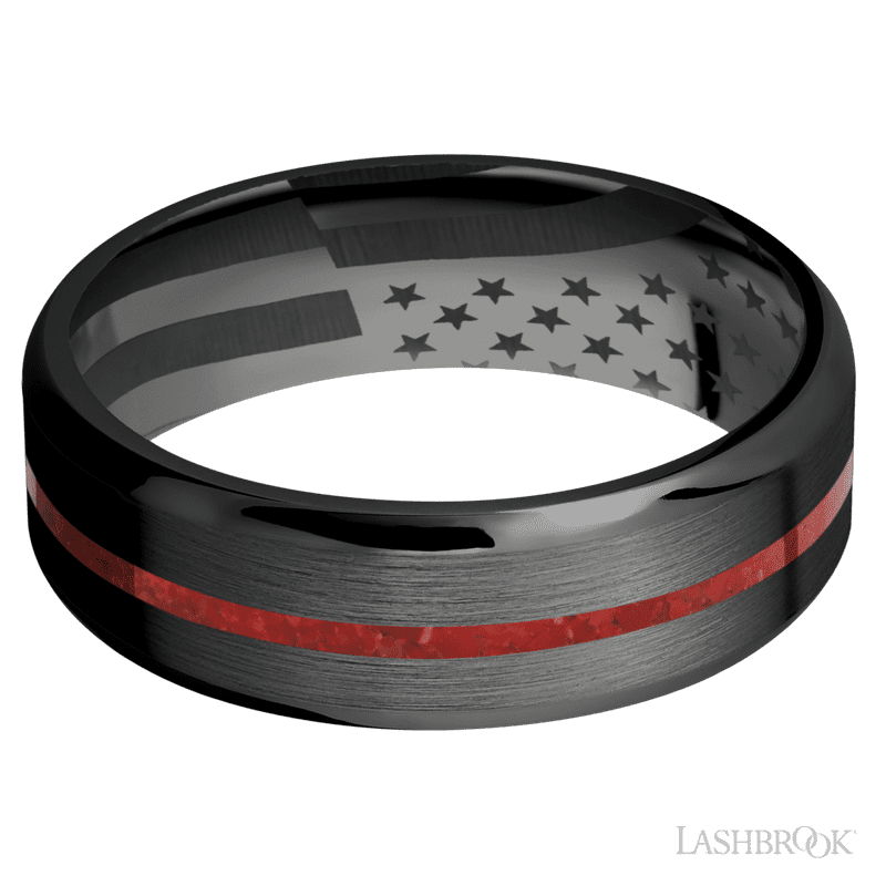 Zirconium with Satin , Polish Finish and Coral Inlay - Everett Jewelry