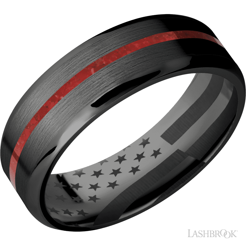 Zirconium with Satin , Polish Finish and Coral Inlay - Everett Jewelry