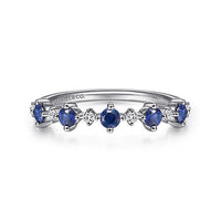 14K White Gold Alternating Round Diamond and Sapphire Ring - Everett Jewelry