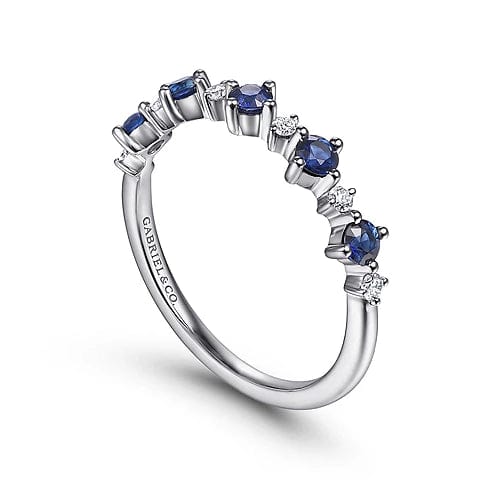 14K White Gold Alternating Round Diamond and Sapphire Ring - Everett Jewelry
