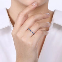 14K White Gold Alternating Round Diamond and Sapphire Ring - Everett Jewelry