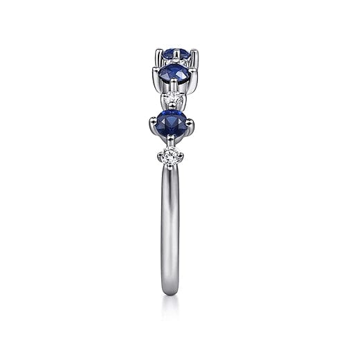 14K White Gold Alternating Round Diamond and Sapphire Ring - Everett Jewelry