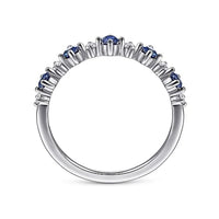 14K White Gold Alternating Round Diamond and Sapphire Ring - Everett Jewelry