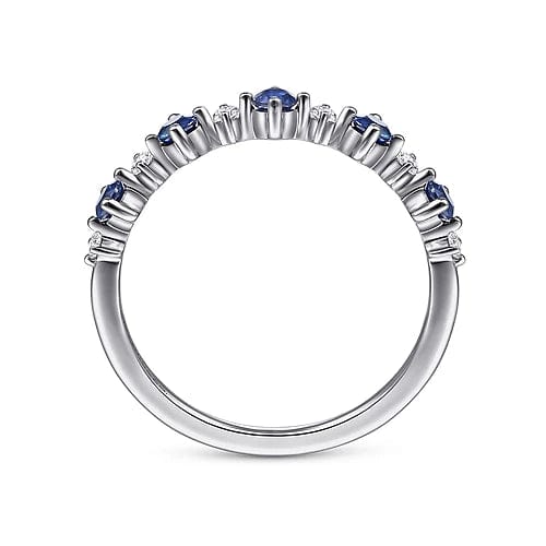 14K White Gold Alternating Round Diamond and Sapphire Ring - Everett Jewelry