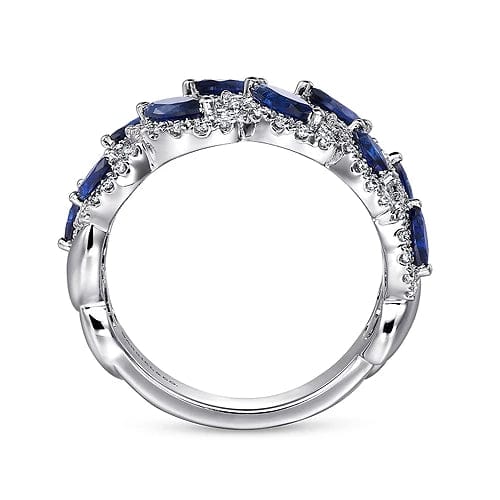 14K White Gold Diamond and Blue Sapphire Marquise Ring - Everett Jewelry