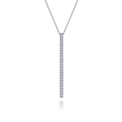 14K White Gold Diamond Bar Pendant Necklace - Everett Jewelry