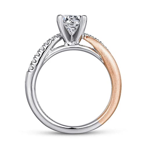 14K White - Rose Gold Round Diamond Criss Cross Engagement Ring - Everett Jewelry