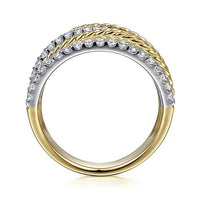 14K White - Yellow Gold Twisted Rope and Diamond Multi Row Ring - Everett Jewelry