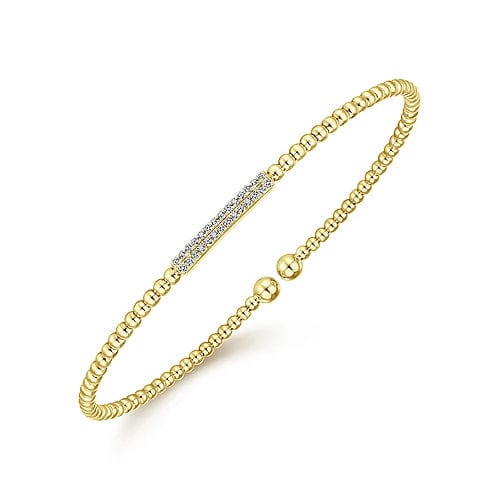 14K Yellow Gold Bujukan Bead Bangle with Diamonds - Everett Jewelry