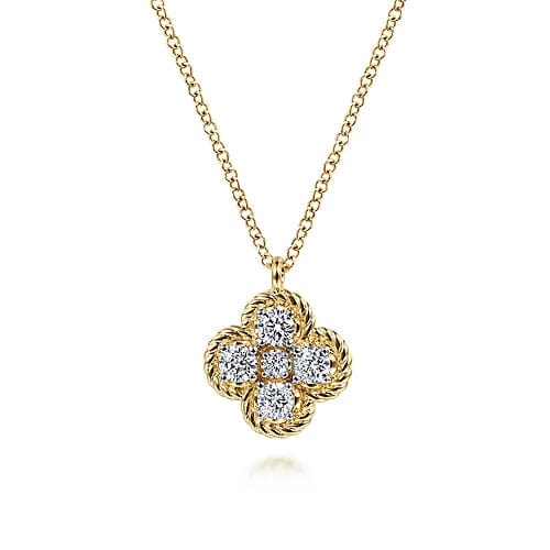 14K Yellow Gold Rope Diamond Pendant Necklace - Everett Jewelry