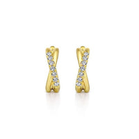 14K Yellow Gold Twisted 15mm Diamond Huggies - Everett Jewelry