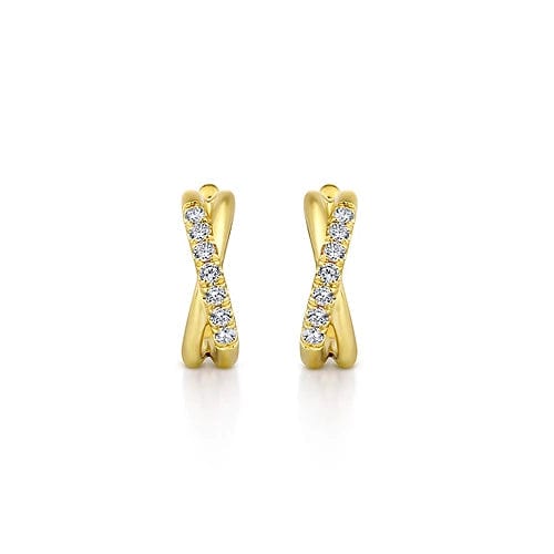 14K Yellow Gold Twisted 15mm Diamond Huggies - Everett Jewelry