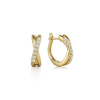 14K Yellow Gold Twisted 15mm Diamond Huggies - Everett Jewelry