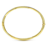 14K Yellow Gold Twisted Rope and Diamond Bangle - Everett Jewelry