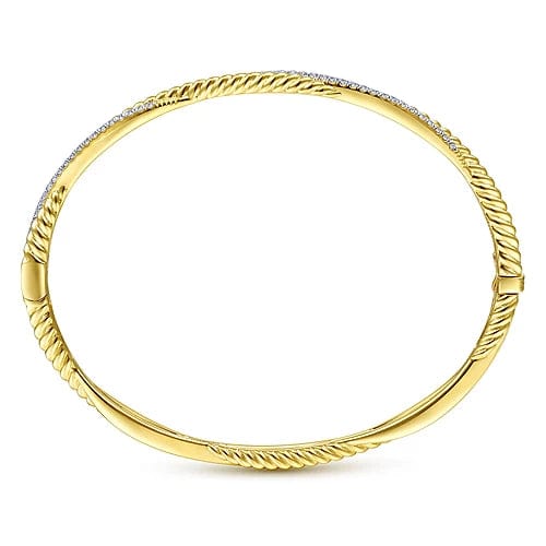 14K Yellow Gold Twisted Rope and Diamond Bangle - Everett Jewelry