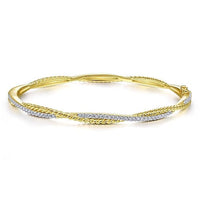 14K Yellow Gold Twisted Rope and Diamond Bangle - Everett Jewelry