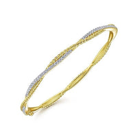 14K Yellow Gold Twisted Rope and Diamond Bangle - Everett Jewelry