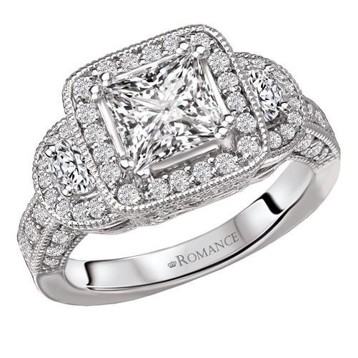 18kt Halo with Side Diamonds ENGAGEMENT RINGS Romance [Everett Jewelry Shreveport Louisiana]