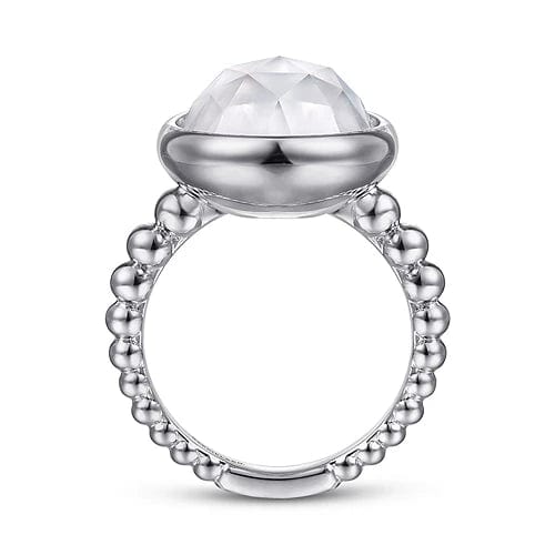 925 Sterling Silver Rock Crystal and White Mother of Pearl Oval Signet Ring - Everett Jewelry