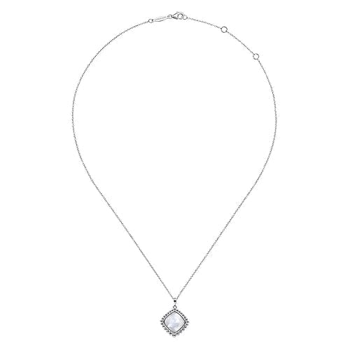 925 Sterling Silver Rock Crystal and White Mother of Pearl Pendant Necklace - Everett Jewelry