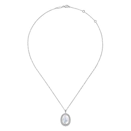 925 Sterling Silver Rock Crystal and White Mother of Pearl Pendant Necklace - Everett Jewelry
