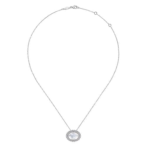 925 Sterling Silver Rock Crystal and White Mother of Pearl Pendant Necklace - Everett Jewelry