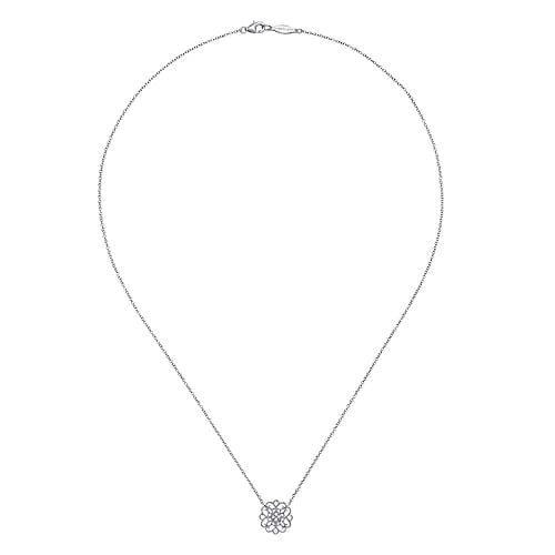 925 Sterling Silver Round Filigree White Sapphire Pendant Necklace - Everett Jewelry